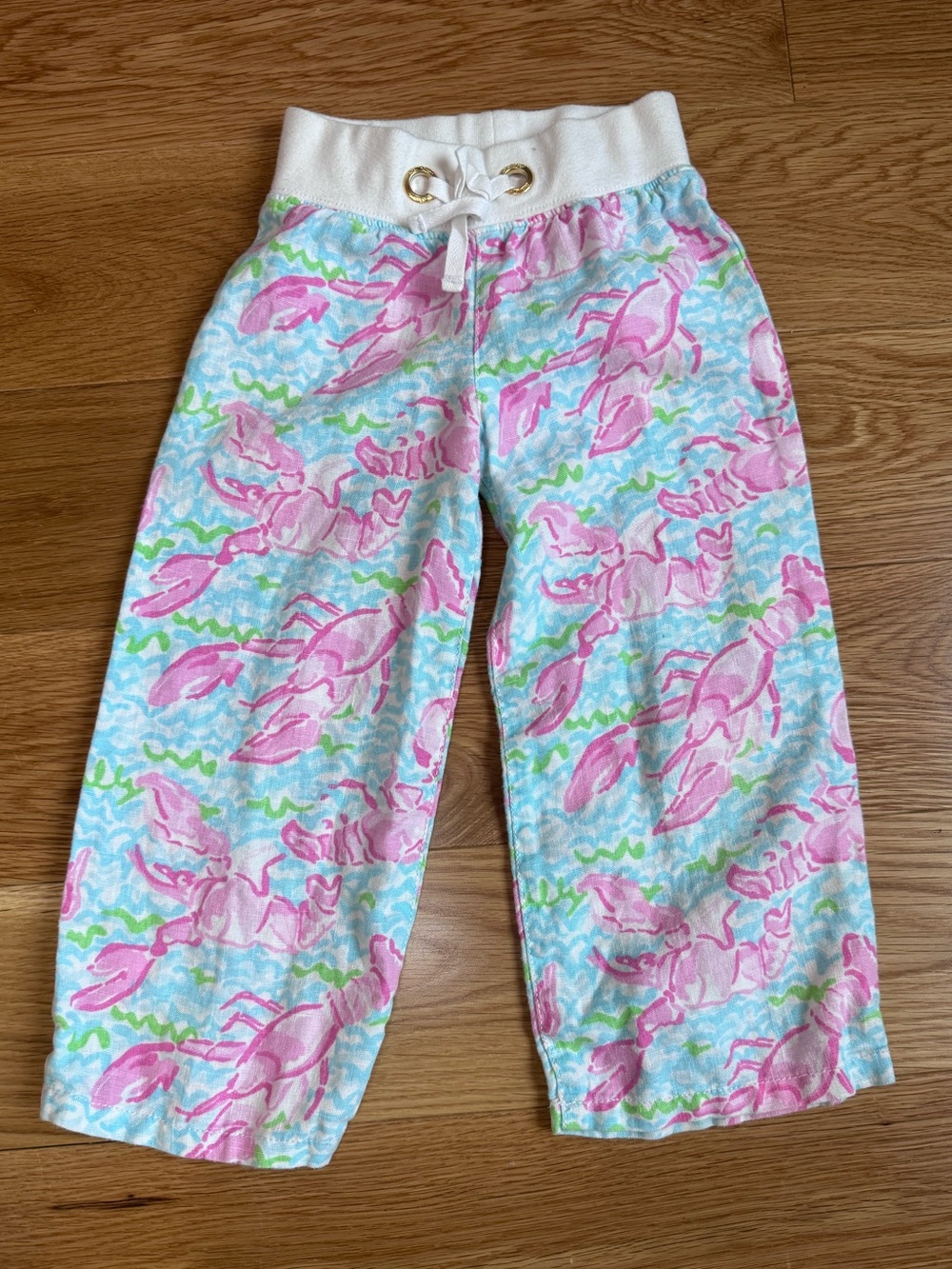 Lilly Pulitzer Pink Lobster Print Kids 100% Linen Pants